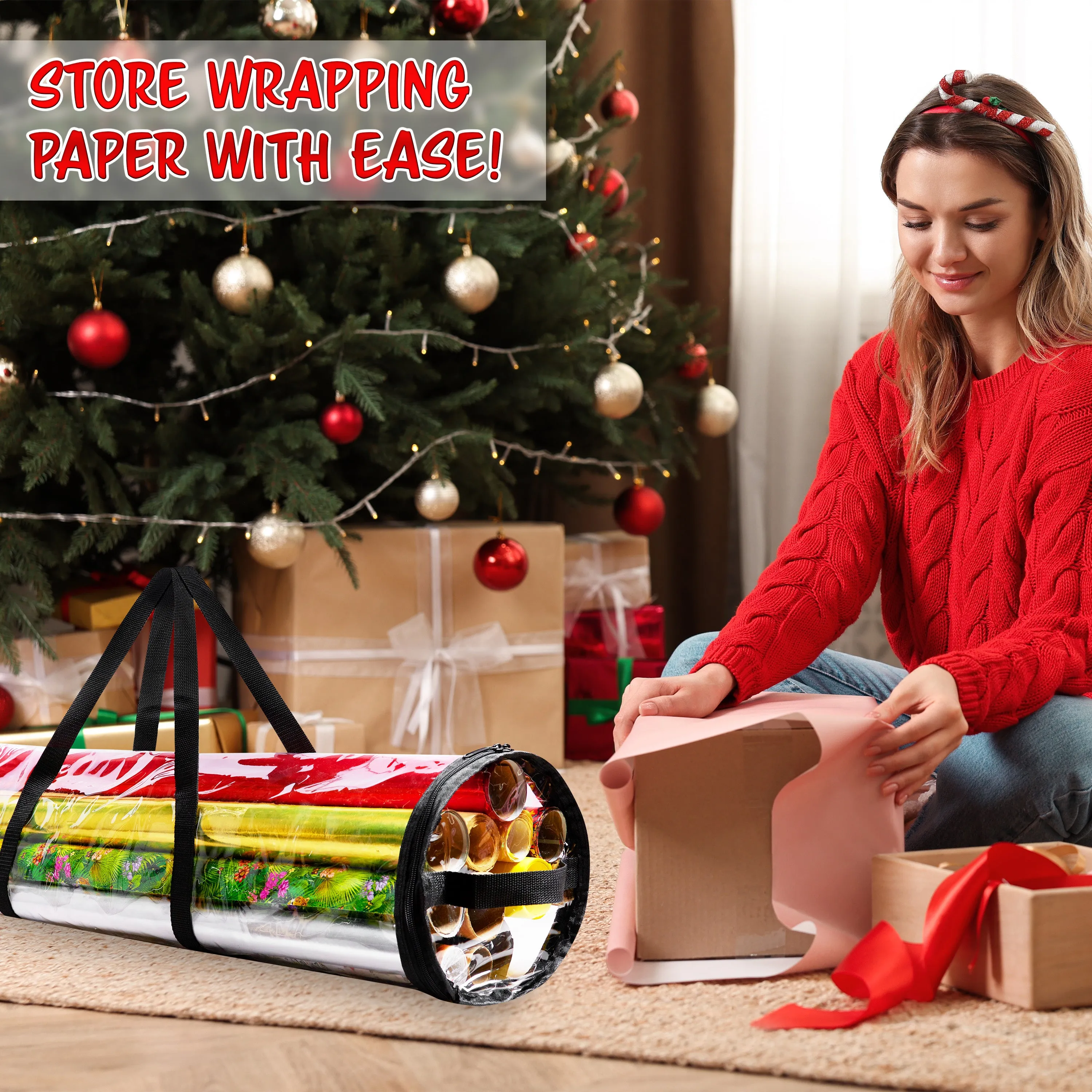 DECO EXPRESS Christmas Wrapping Paper Storage Bag - Clear 100 cm