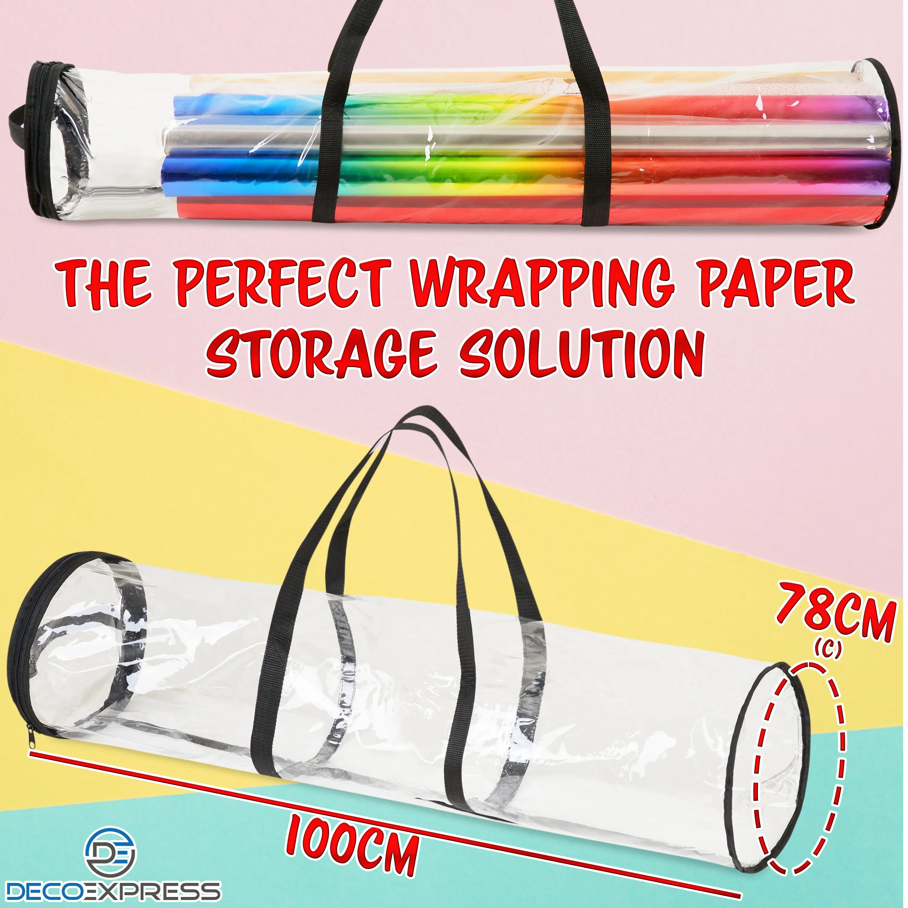 DECO EXPRESS Christmas Wrapping Paper Storage Bag - Clear 100 cm
