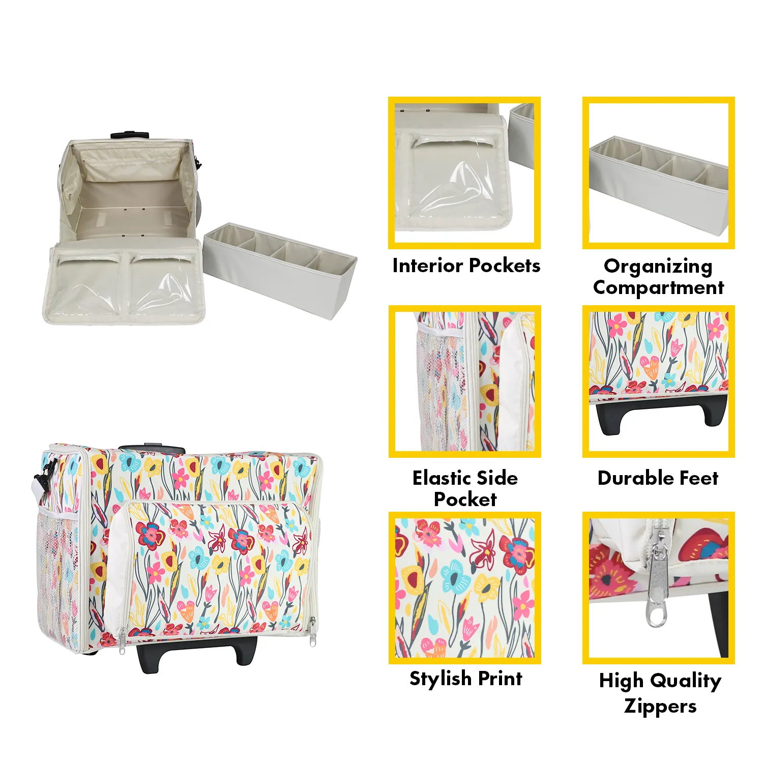 Deluxe Rolling Nurse Bag, Tan Floral