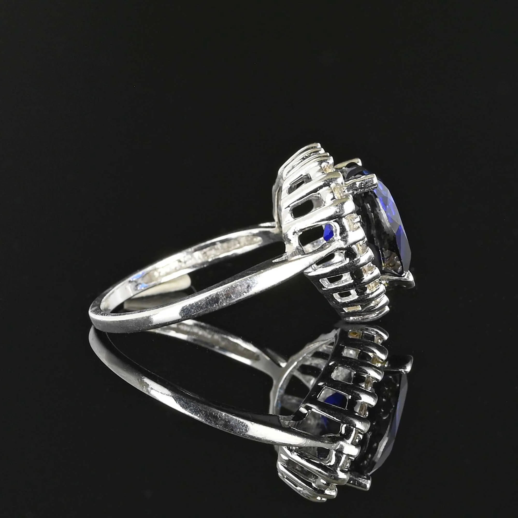 Diamond Halo Sapphire Heart Ring in 14K White Gold