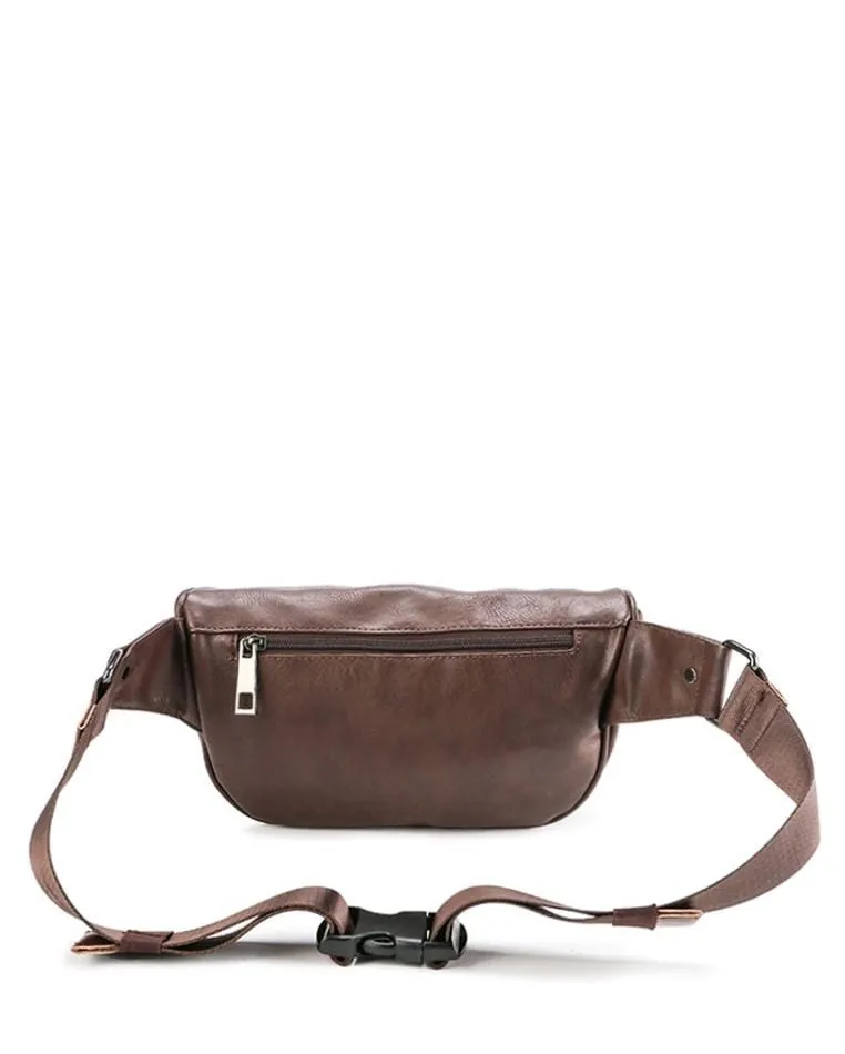 Distressed Leather Carryall Bumbag - Dark Brown