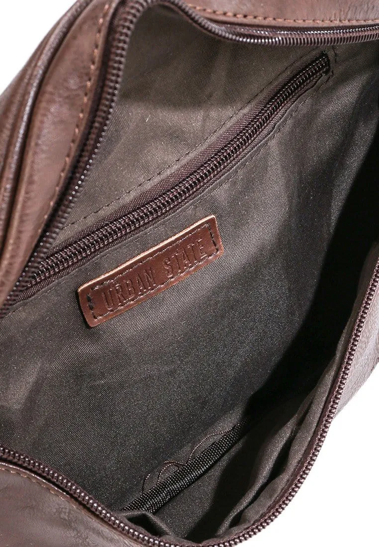 Distressed Leather Carryall Bumbag - Dark Brown