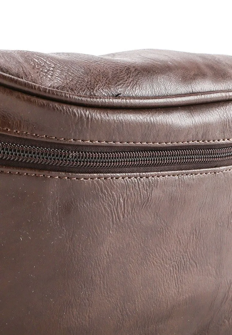 Distressed Leather Carryall Bumbag - Dark Brown