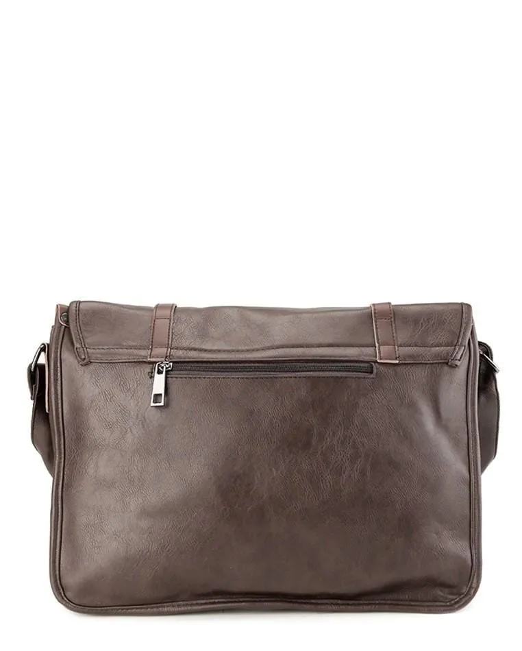 Distressed Leather Nomad Messenger Bag - Dark Brown