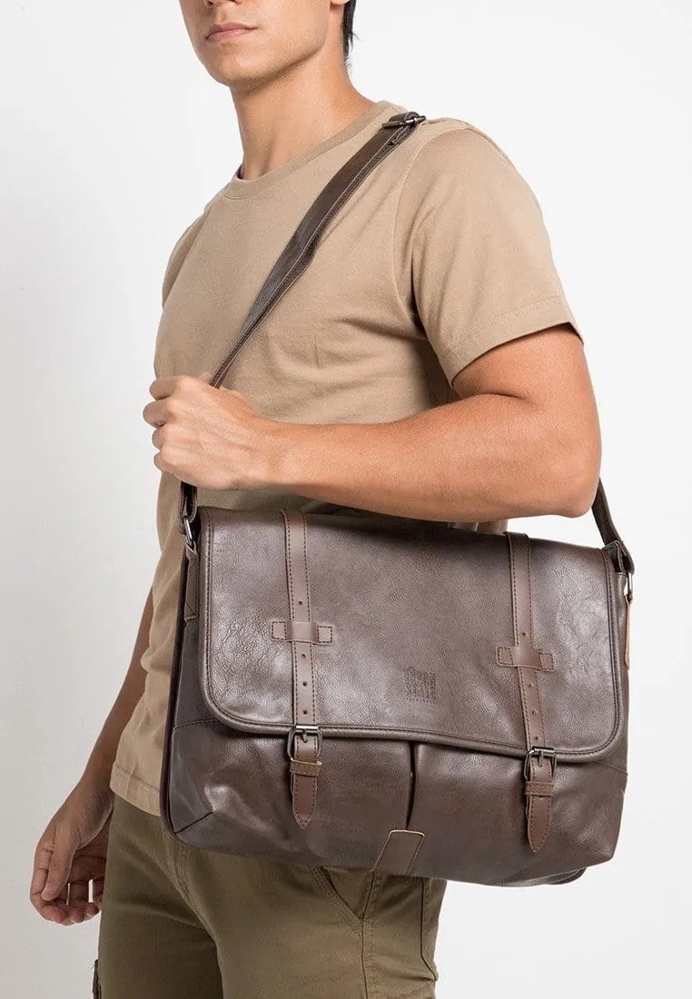 Distressed Leather Nomad Messenger Bag - Dark Brown
