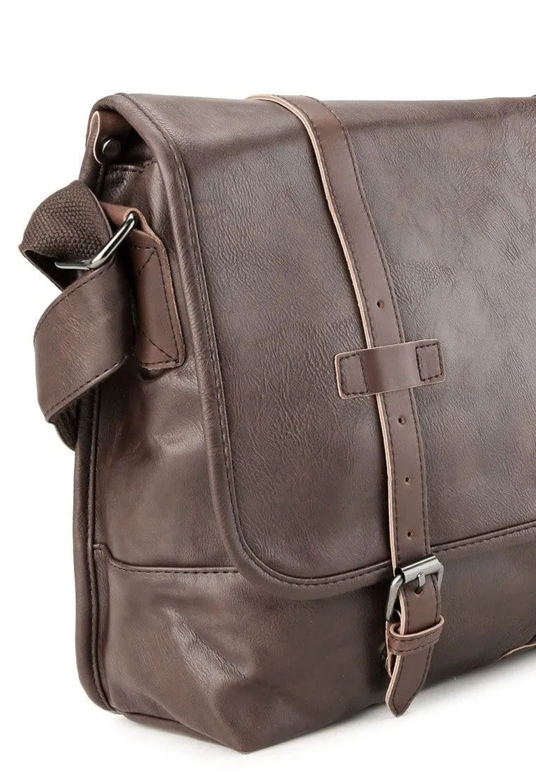 Distressed Leather Nomad Messenger Bag - Dark Brown