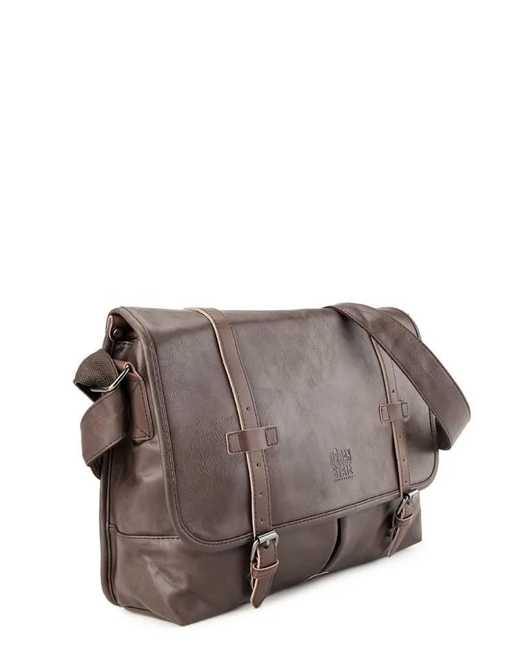 Distressed Leather Nomad Messenger Bag - Dark Brown