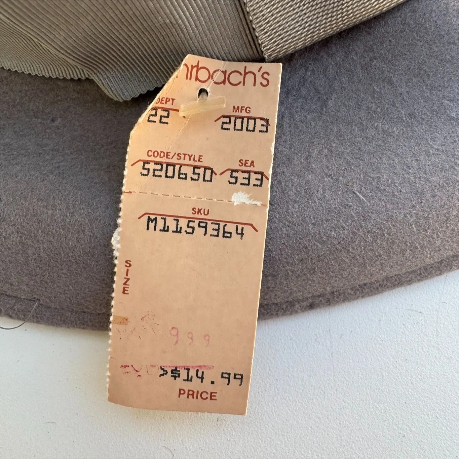 Doeskin Felt Vintage Gray Wool Ribbon Wide Brim Geo W Bollman Hat Co 6 7/8 - S
