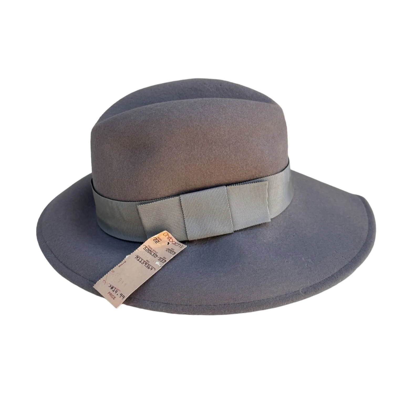 Doeskin Felt Vintage Gray Wool Ribbon Wide Brim Geo W Bollman Hat Co 6 7/8 - S