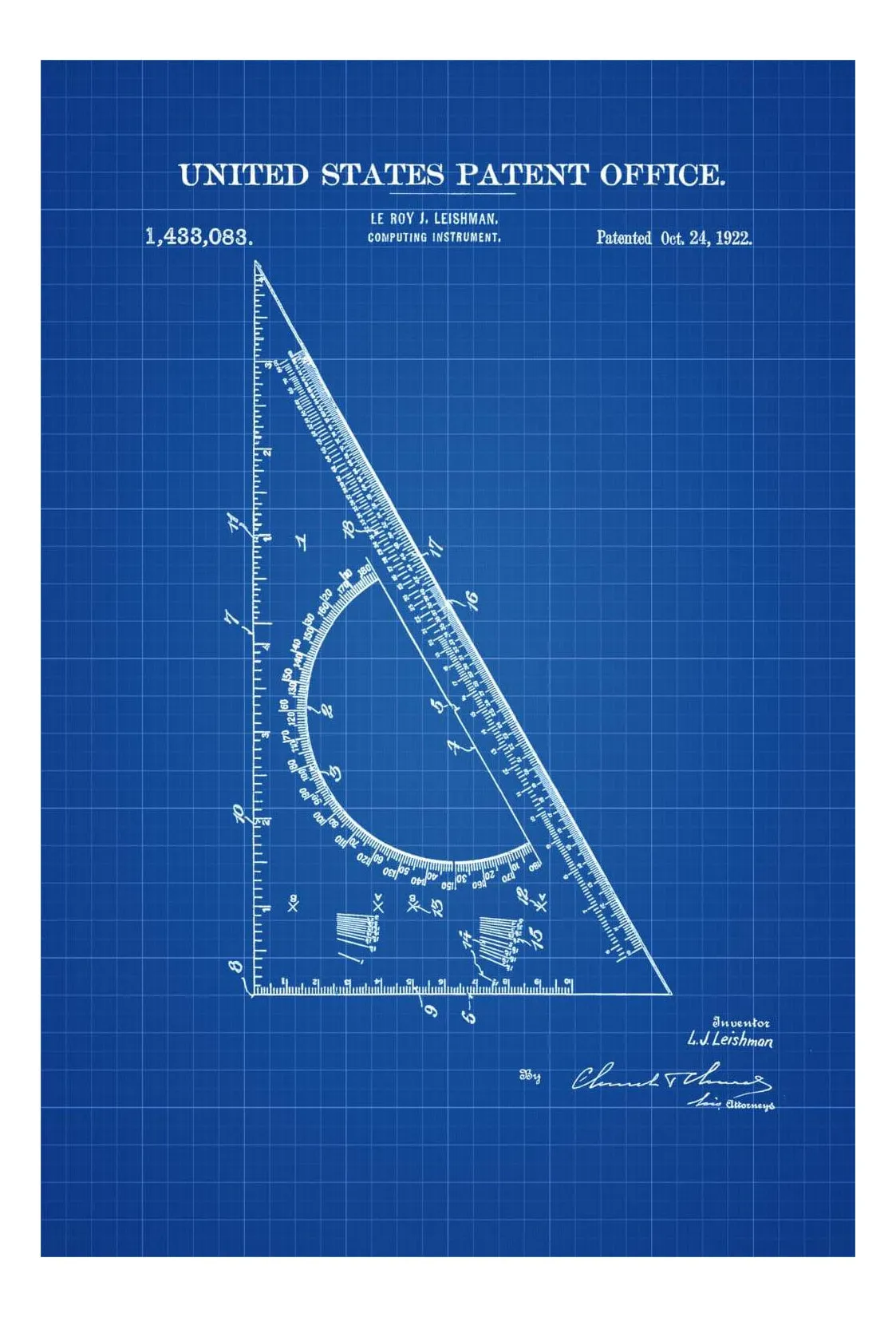 Drafting Triangle Patent 1922 - Patent Print, Wall Decor, Office Decor, Architect Gift, Drawing Tool, Drafting Tools, Student Gift