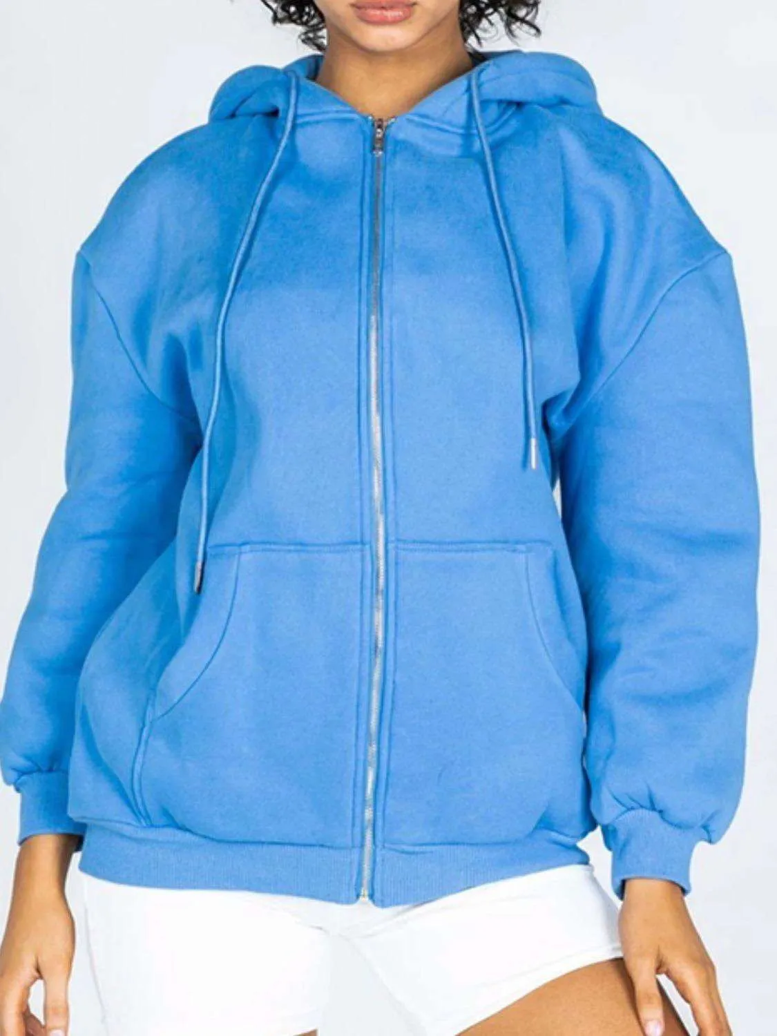 Drawstring Hoodie - Casual Zip-Up with Pocketed Design