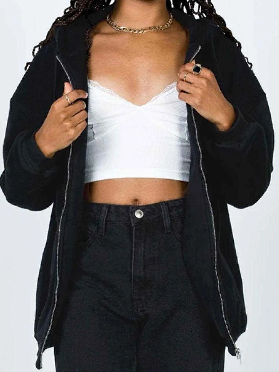 Drawstring Hoodie - Casual Zip-Up with Pocketed Design