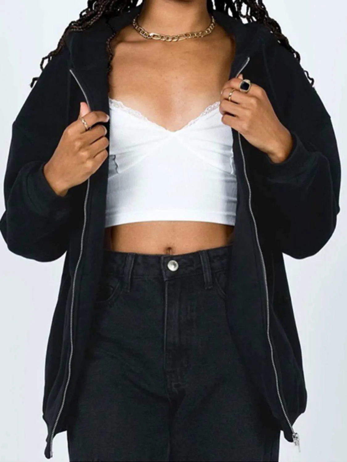 Drawstring Hoodie - Casual Zip-Up with Pocketed Design