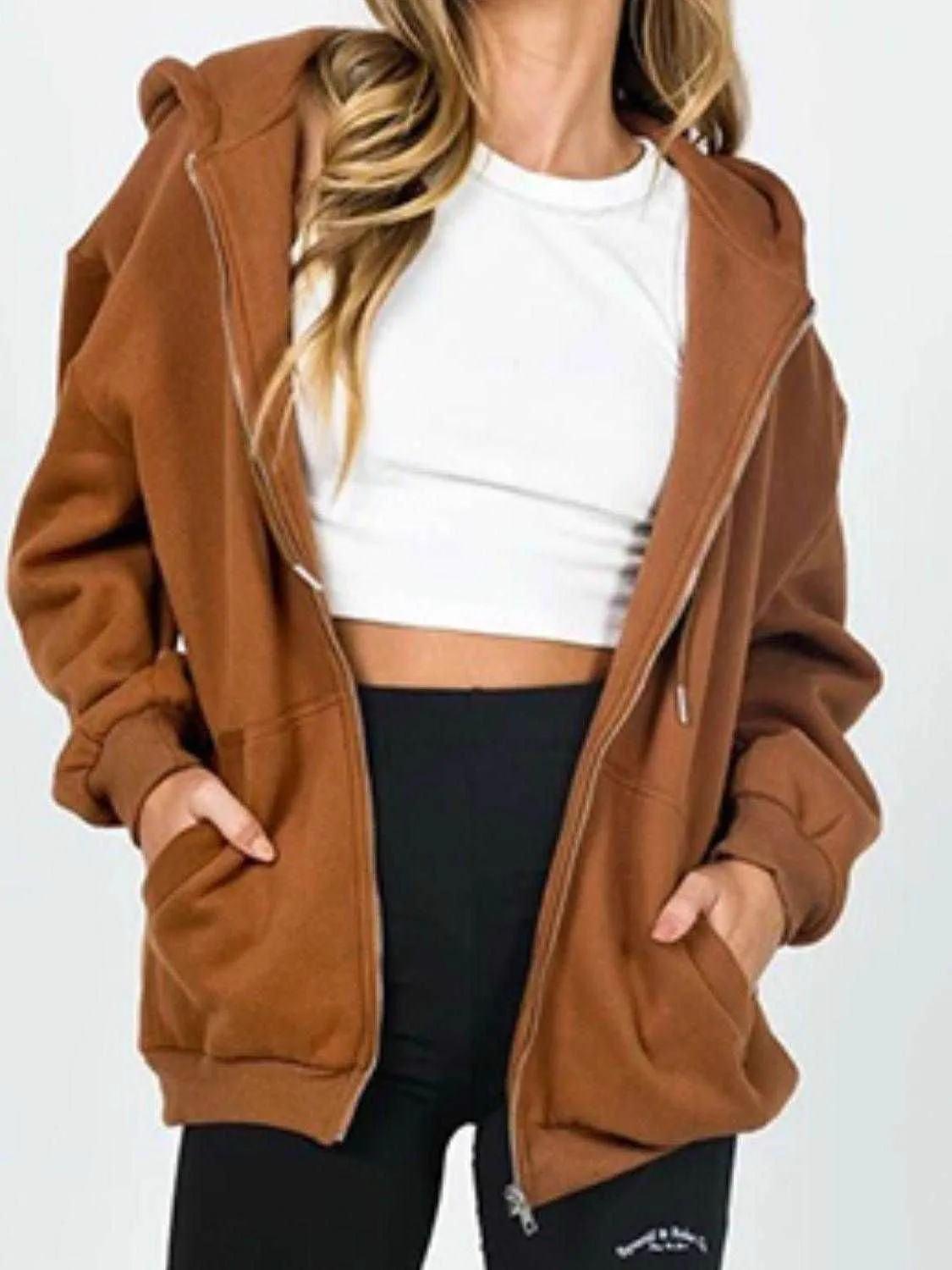 Drawstring Hoodie - Casual Zip-Up with Pocketed Design