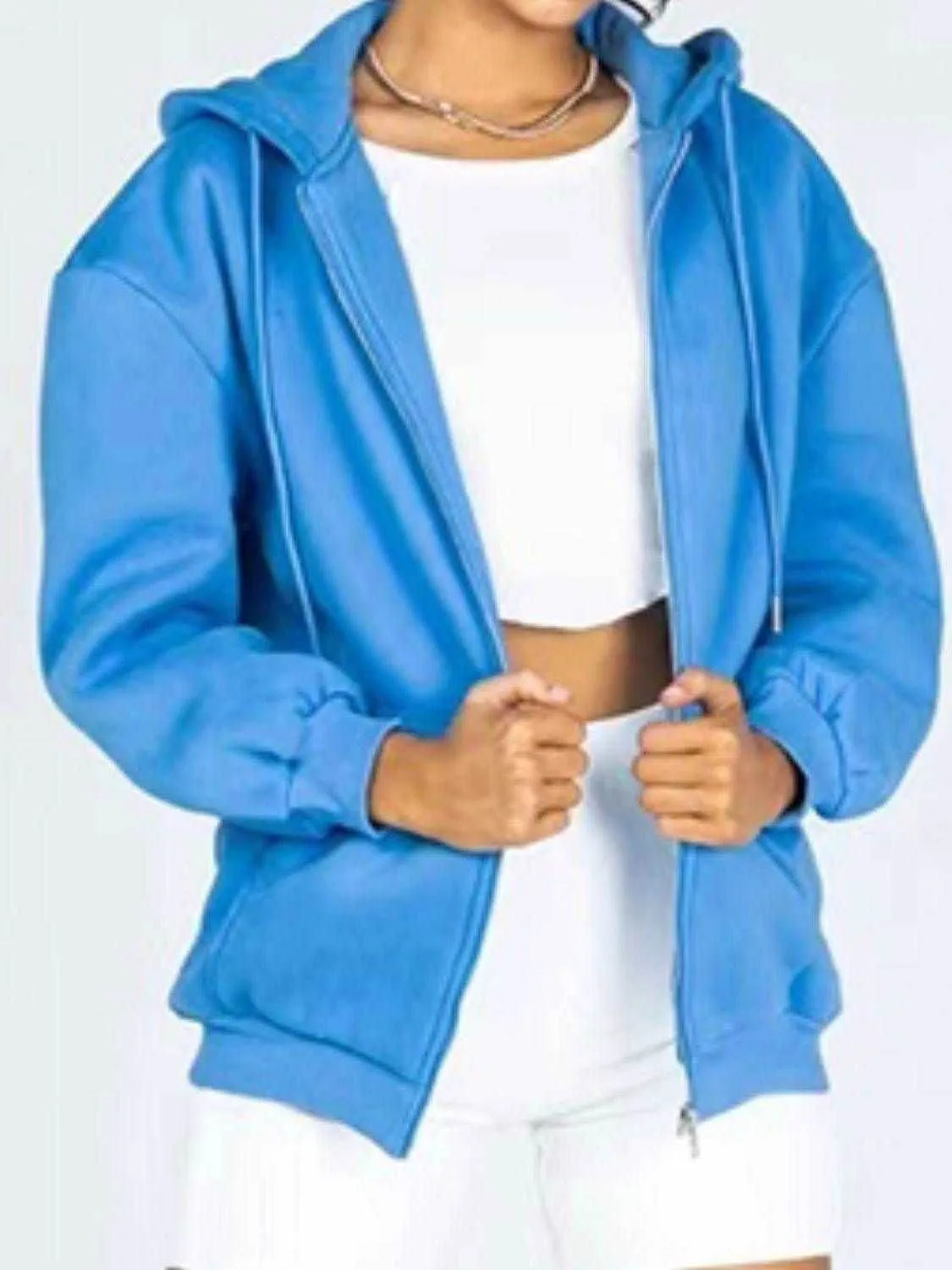 Drawstring Hoodie - Casual Zip-Up with Pocketed Design