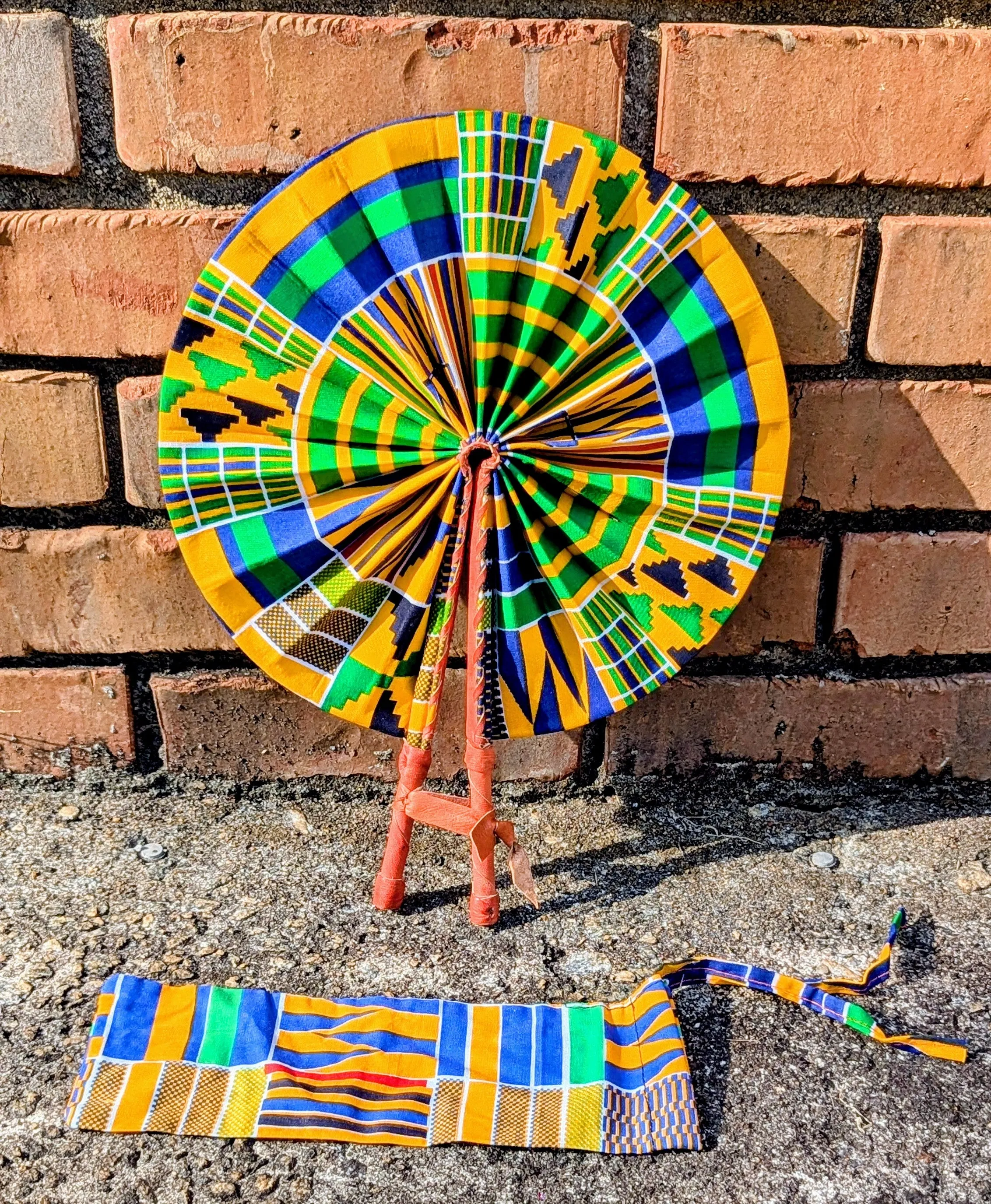 Dupsie's Afiokuma Foldable African Print Kente Hand Fan with leather handle DPPF4075