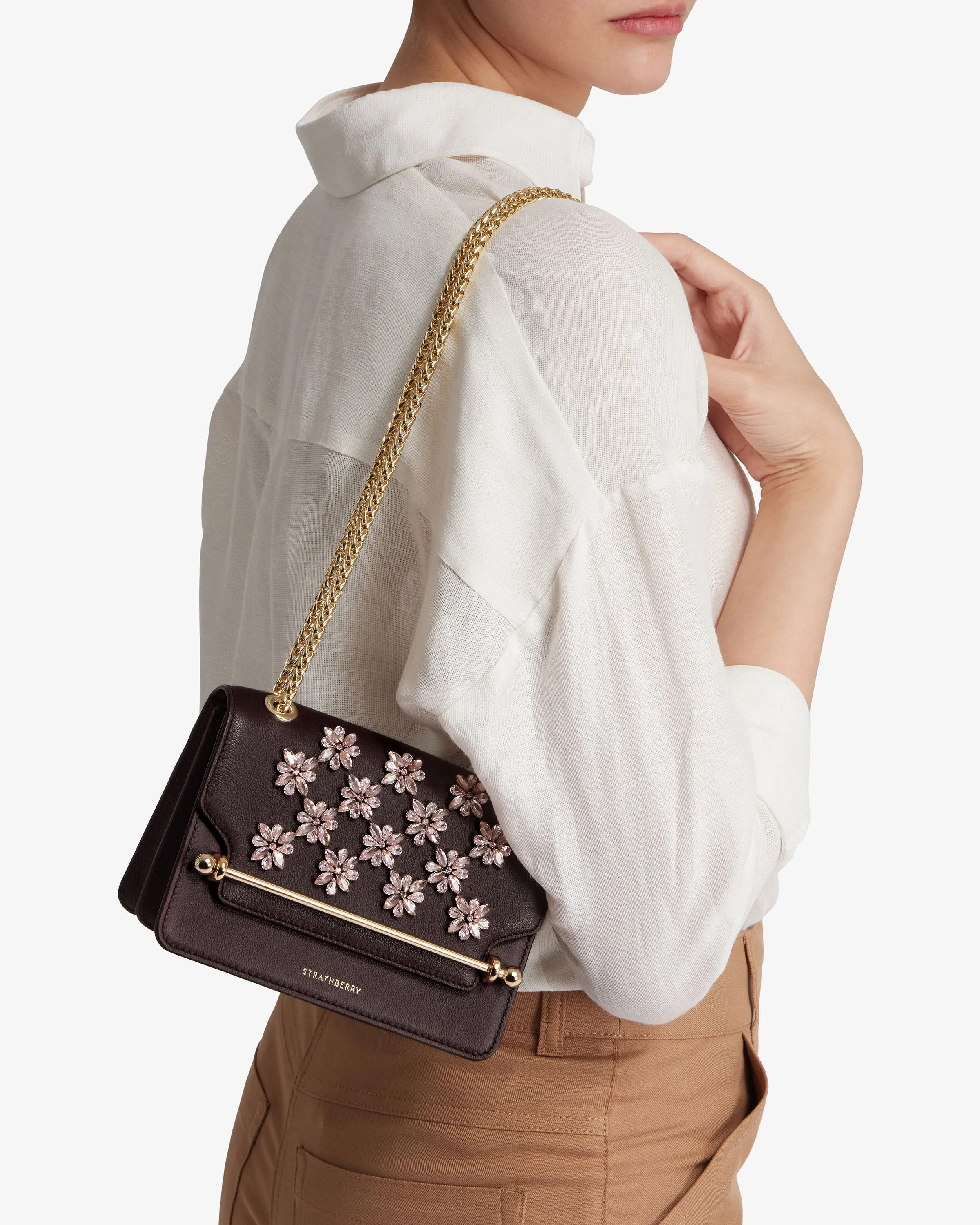 East/West Mini - Floral Beading Embroidery Burgundy