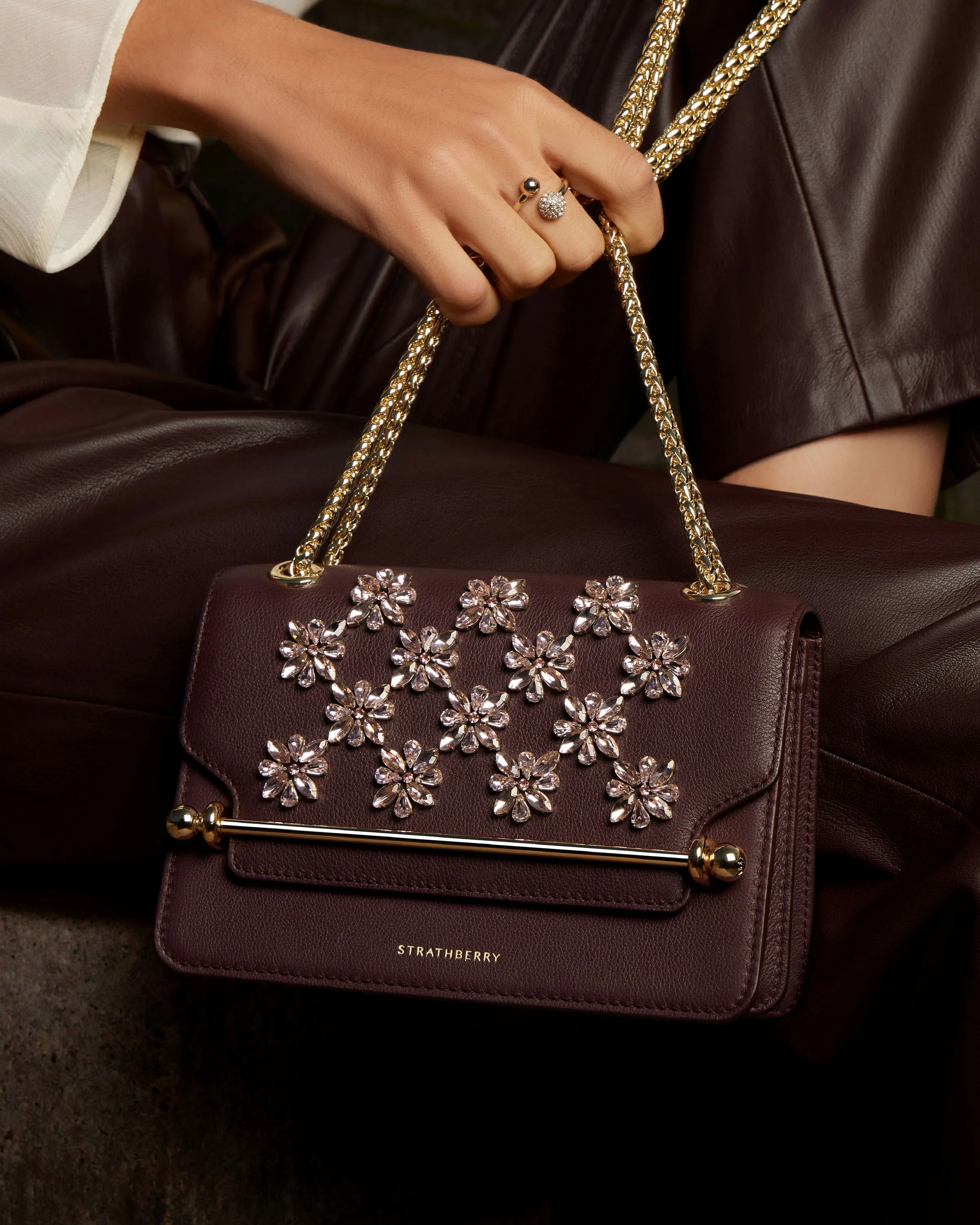 East/West Mini - Floral Beading Embroidery Burgundy