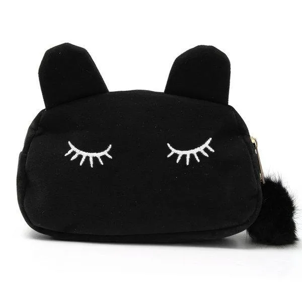 elvesmall Women Cartoon Cute Cat Face Tote Bag Holding Imitation Velvet Purse