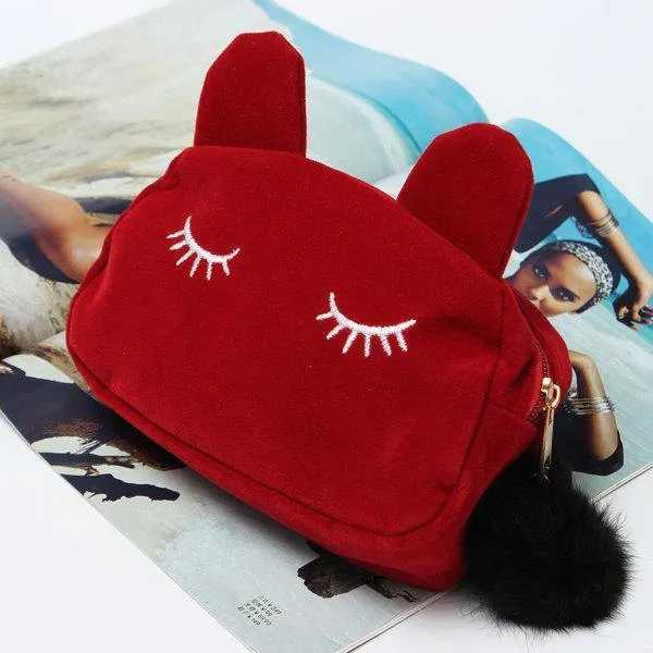 elvesmall Women Cartoon Cute Cat Face Tote Bag Holding Imitation Velvet Purse