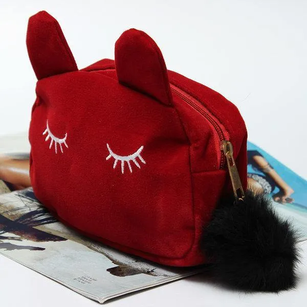 elvesmall Women Cartoon Cute Cat Face Tote Bag Holding Imitation Velvet Purse