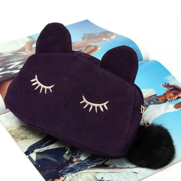 elvesmall Women Cartoon Cute Cat Face Tote Bag Holding Imitation Velvet Purse
