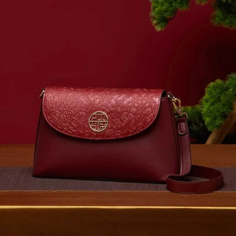 Embossing Leather Red Shoulder Bag Wedding Handbag