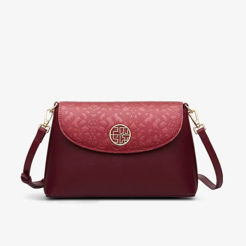 Embossing Leather Red Shoulder Bag Wedding Handbag