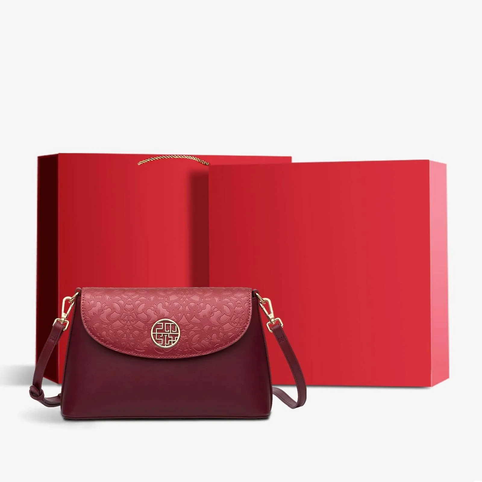 Embossing Leather Red Shoulder Bag Wedding Handbag