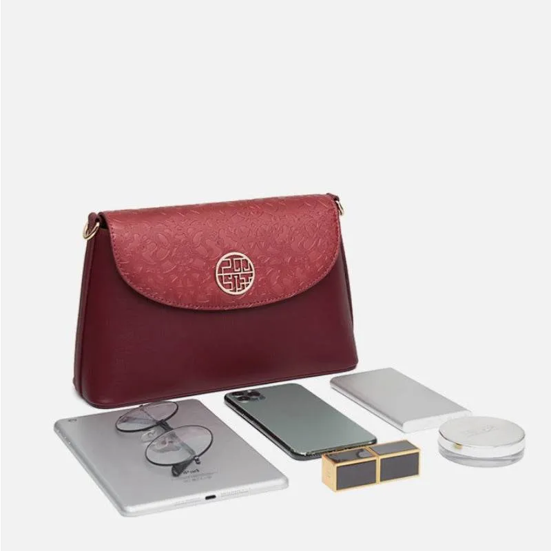 Embossing Leather Red Shoulder Bag Wedding Handbag