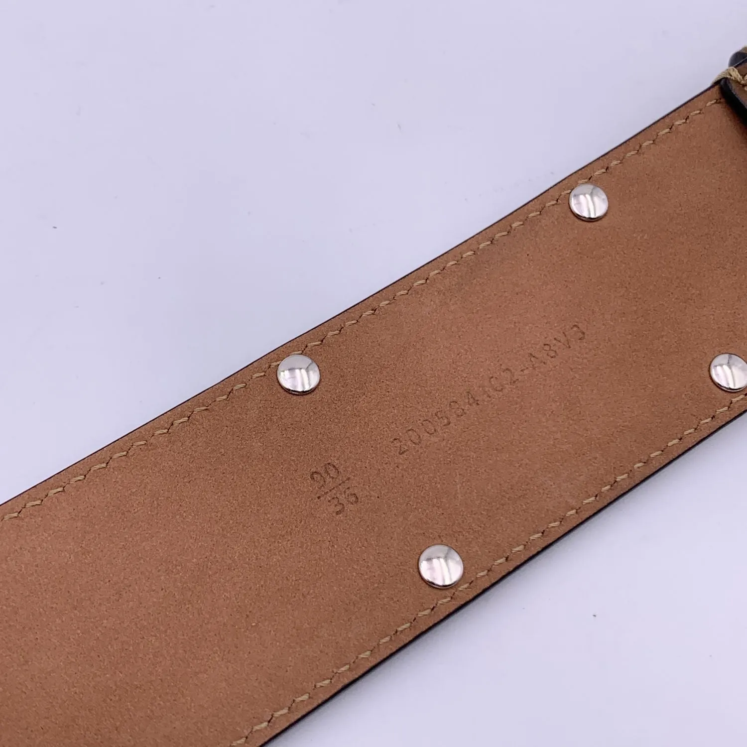 FENDI Beige Canvas Leather Zucca Studded Belt Size 90/36