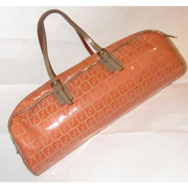 Fendi Limited Edition East To West Style Purses Orange F Logo Printtaupe Coated Canvas And Leather S