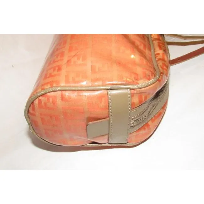 Fendi Limited Edition East To West Style Purses Orange F Logo Printtaupe Coated Canvas And Leather S
