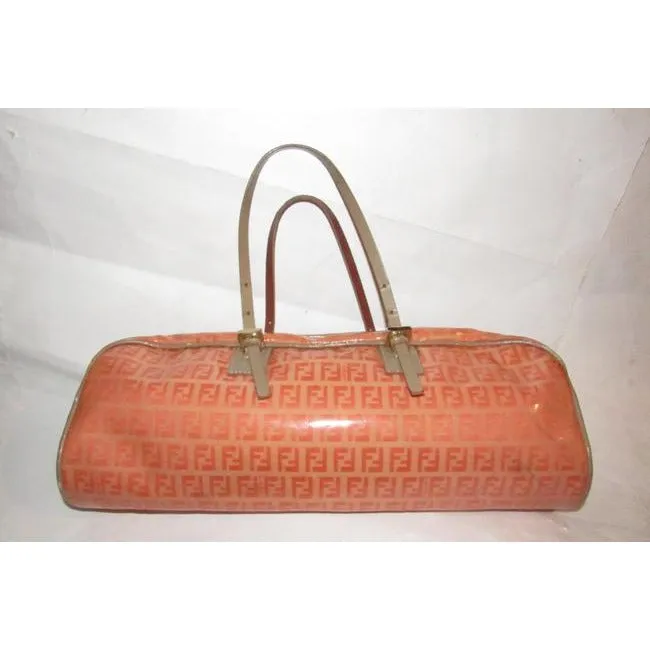 Fendi Limited Edition East To West Style Purses Orange F Logo Printtaupe Coated Canvas And Leather S