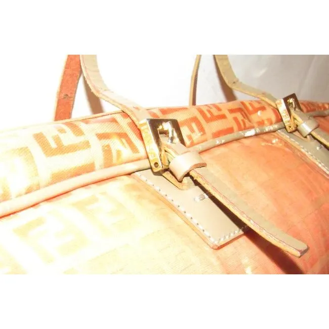 Fendi Limited Edition East To West Style Purses Orange F Logo Printtaupe Coated Canvas And Leather S