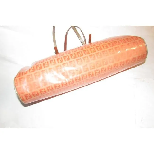 Fendi Limited Edition East To West Style Purses Orange F Logo Printtaupe Coated Canvas And Leather S