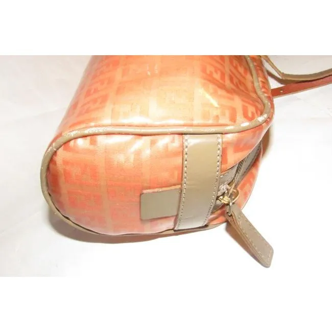 Fendi Limited Edition East To West Style Purses Orange F Logo Printtaupe Coated Canvas And Leather S