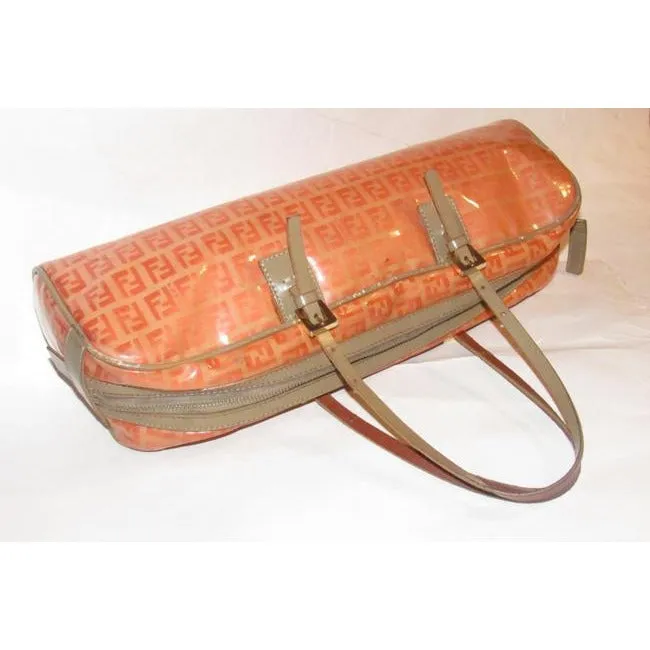 Fendi Limited Edition East To West Style Purses Orange F Logo Printtaupe Coated Canvas And Leather S
