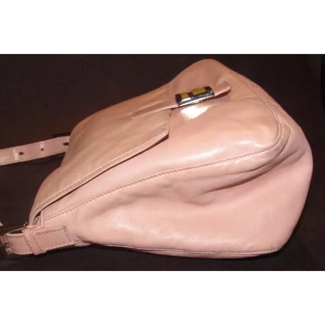 Fendi Mamma Pink Lambskin Baguette w Yellow Enamel FF Clasp