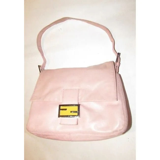 Fendi Mamma Pink Lambskin Baguette w Yellow Enamel FF Clasp