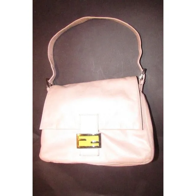Fendi Mamma Pink Lambskin Baguette w Yellow Enamel FF Clasp