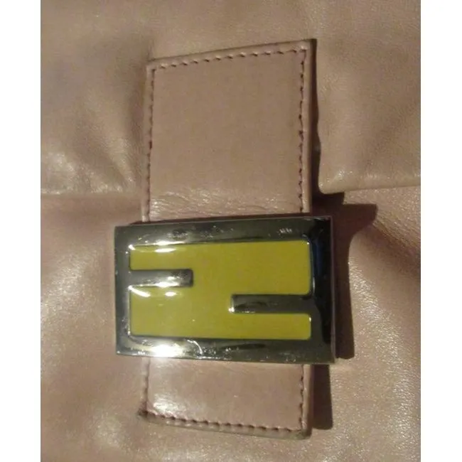 Fendi Mamma Pink Lambskin Baguette w Yellow Enamel FF Clasp