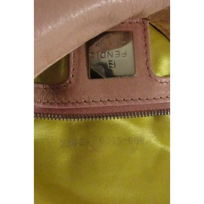Fendi Mamma Pink Lambskin Baguette w Yellow Enamel FF Clasp