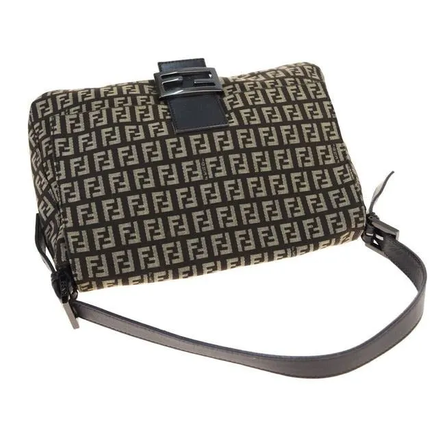 Fendi Mamma Zucco Envelope Top Black W Silver Zucchino Print Canvas And Leather Shoulder Bag