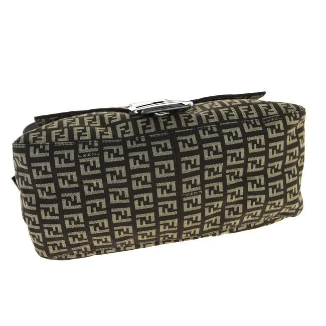 Fendi Mamma Zucco Envelope Top Black W Silver Zucchino Print Canvas And Leather Shoulder Bag