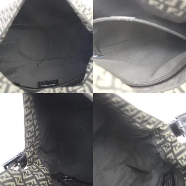 Fendi Mamma Zucco Envelope Top Black W Silver Zucchino Print Canvas And Leather Shoulder Bag