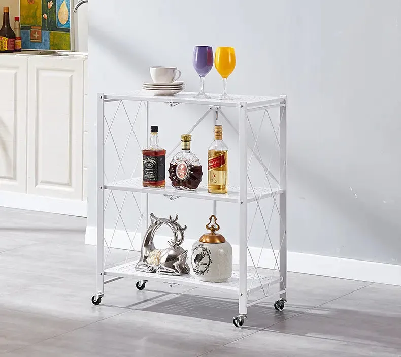 Foldable 3 Tier Storage Shelf, Carbon Steel, White - EKKIO