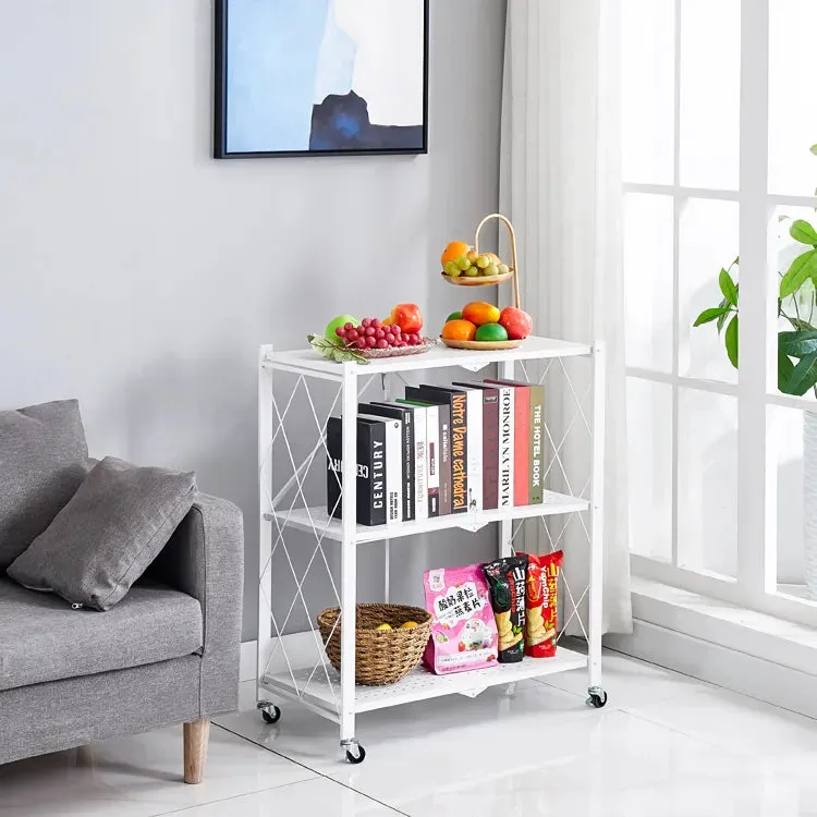 Foldable 3 Tier Storage Shelf, Carbon Steel, White - EKKIO