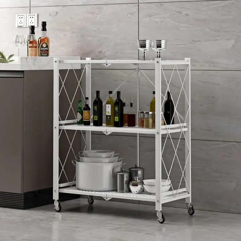 Foldable 3 Tier Storage Shelf, Carbon Steel, White - EKKIO