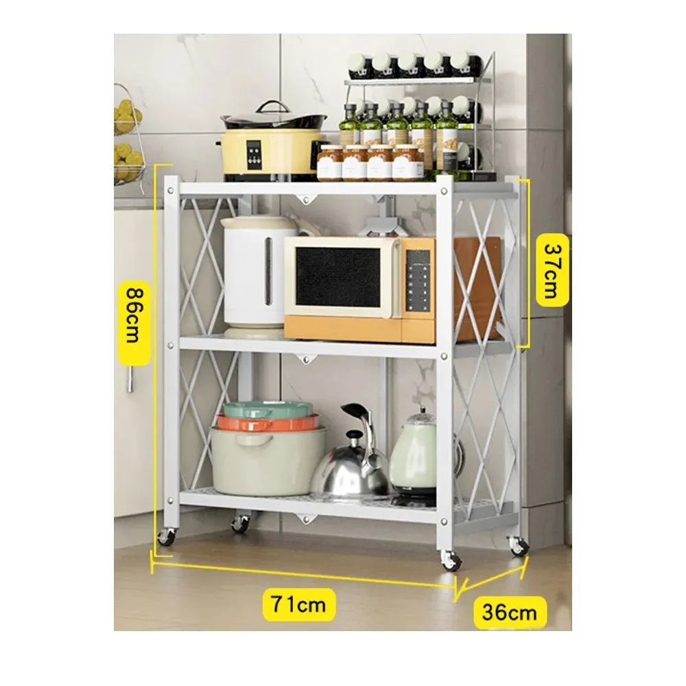 Foldable 3 Tier Storage Shelf, Carbon Steel, White - EKKIO